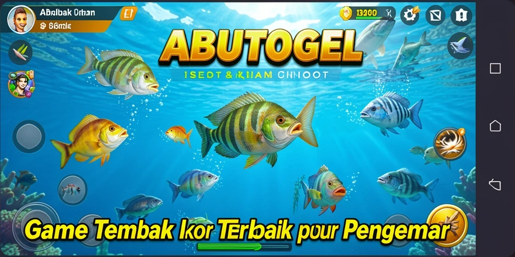 Screenshot utama ABUTOGEL menampilkan aksi Tembak Ikan yang mendebarkan.
