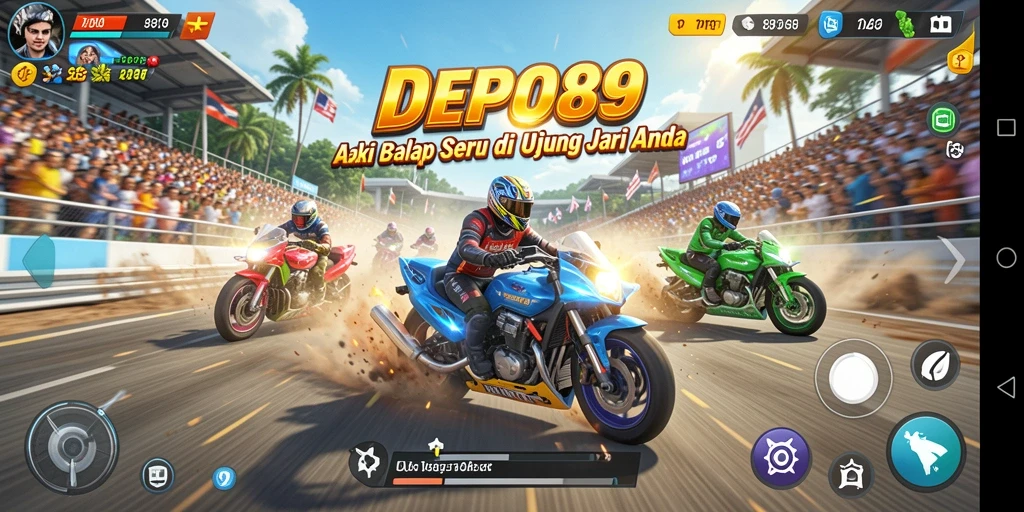 Screenshot gameplay balap DEPO89 yang penuh aksi dan kecepatan.