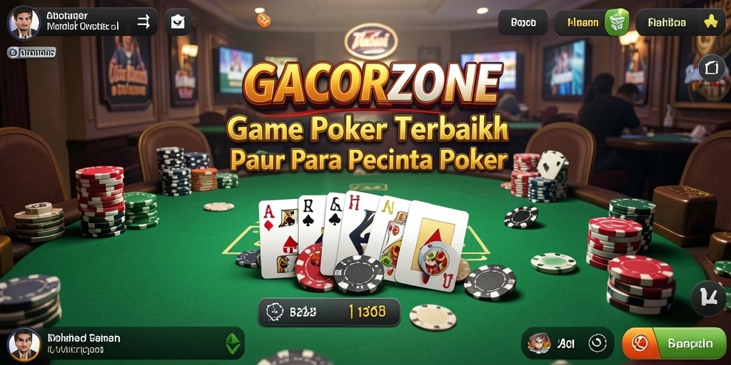 Screenshot GACORZONE menunjukkan gameplay Poker yang seru dan dinamis.