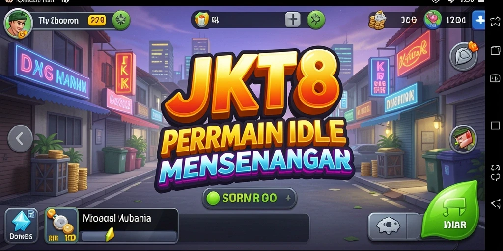 Tampilan gameplay JKT8 yang menyenangkan dengan karakter bekerja secara otomatis.